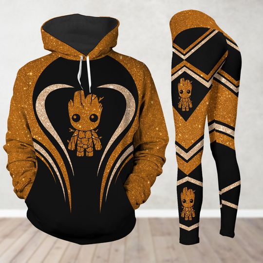 Groot Glitter Faux Hoodie And Leggings, Disney Groot Hoodie, Disneyland Women Leggings, Groot Lover Gift For Her Him, Disneyworld Shirt