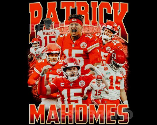 PATRICK MAHOMES T Shirt Design. PNG Digital 4500x5100 px. Chiefs Football Retro 90s Vintage Bootleg Tee. Instant Download And Ready To Print