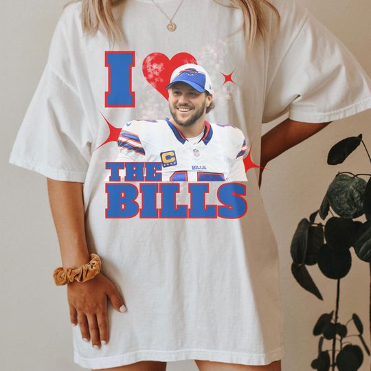 COMFORT COLORS I love the Bills Josh Allen Tshirt, Bootleg Bills Mafia Shirt, football Vintage, 90s football football shirt, Buffalo Bills merch