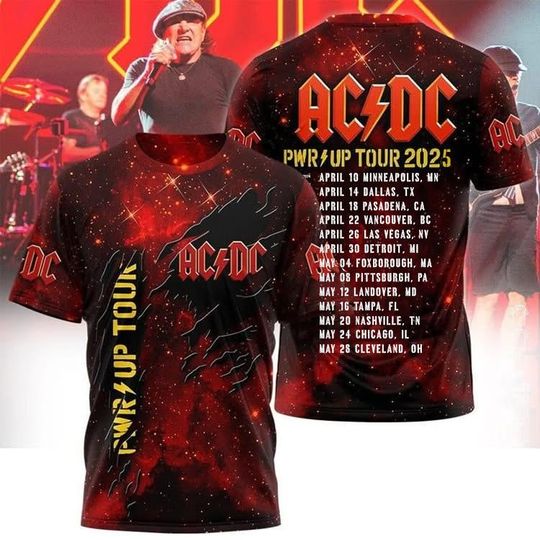 AC.DC Rock Music Band 3D T-Shirt, Pwr Up Tour 2025 Unisex 3D T-Shirt, AC.DC 52 Years 3D T-Shirt, Power Up Tour 3D T-Shirt