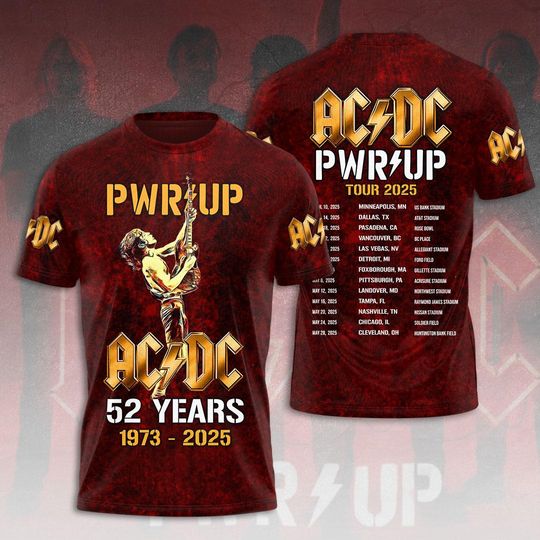 AC.DC 3D Shirt, AC.DC Pwr Up Tour 2025 3D T-Shirt, Rock Music Band 3D T-Shirt, Heavy Metal Music Lover 3D T-Shirt
