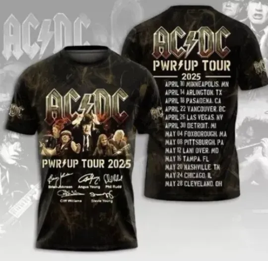 AC.DC Power Up Tour 2025 3D T-Shirt, Rock Band 3D T-Shirt, Pwr Up Tour 2025 3D T-Shirt