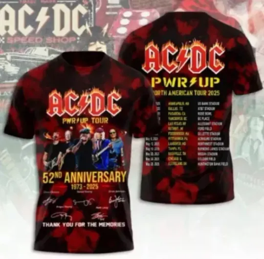 AC.DC Power Up Tour 2025 3D T-Shirt, AC.DC 52 Anniversary 1973-2025 US 3D T-Shirt