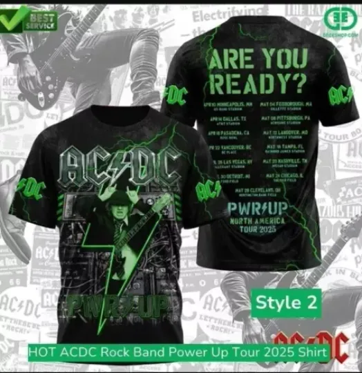Music AC.DC Rock Band Power Up Tour 2025 3D T-Shirt