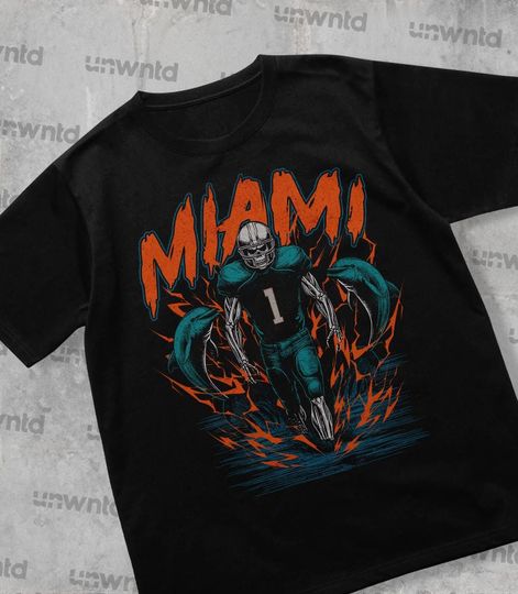 Discover Miami Football Shirt - Graphic Tees - Skeleton Shirt - Merch Tee - Gift Shirt - Bootleg Shirt - Vintage - Skeleton Football Shirt