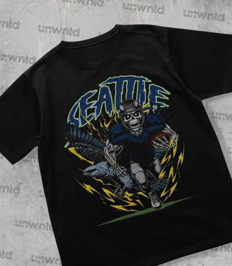 Seattle Football Shirt - Graphic Tees - Skeleton Shirt - Merch Tee - Gift Shirt - Bootleg Shirt - Skeleton Football Shirt - Seahawks