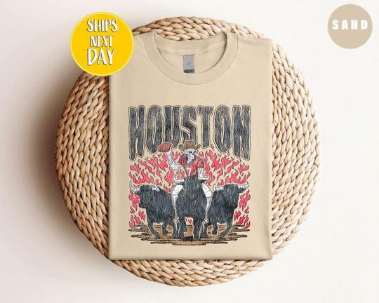 Houston Football Skeleton Football Player T-shirt, Houston Football Game Day Tee, Retro Fan Shirt, Sports Fan Gift, Football Mom Shirt-SF027