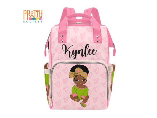 Light Pink and Green Diaper Bag - Personalized Diaper Bag - Custom Baby Girl Diaper Bag - Baby Shower Gift - Multifunctional Diaper Backpack