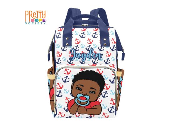 Nautical Personalized Diaper Bag - Sea Life Anchor Diaper Bag - Boy Baby Shower Gift - Custom Name Baby Boy Bag - Multifunctional Backpack