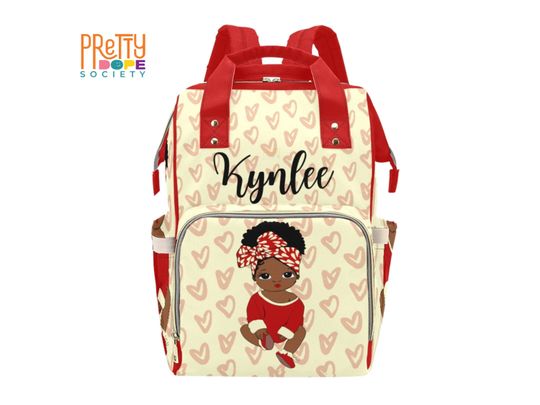 Cream & Crimson Personalized Diaper Bag - Custom Name Baby Girl Bag - Cream Multifunctional Diaper Backpack - Unique Baby Shower Gift