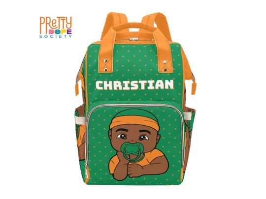 Green and Orange Boy Diaper Bag - Personalized Diaper Bag - Future Grad Baby Diaper Bag - HBCU Alumni Baby Shower Gift - Baby Boy Fan Gear
