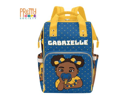 Blue and Gold Girl Diaper Backpack | Cartoon Backpack | Go to School Gift