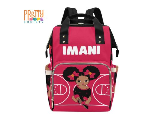 Red and Black Basketball Girl Diaper Bag - Personalized Diaper Bag - Afro American Baby Bag - Baby Shower Gift - Multifunctional Backpack