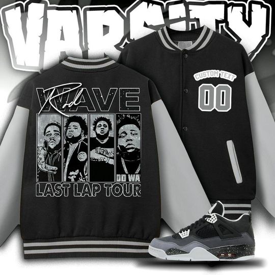 Custom AJ 4 Fear Unisex Varsity Jacket, Rod Wave Last Lap Tour Varsity Jacket, Rap Music Varsity Jacket