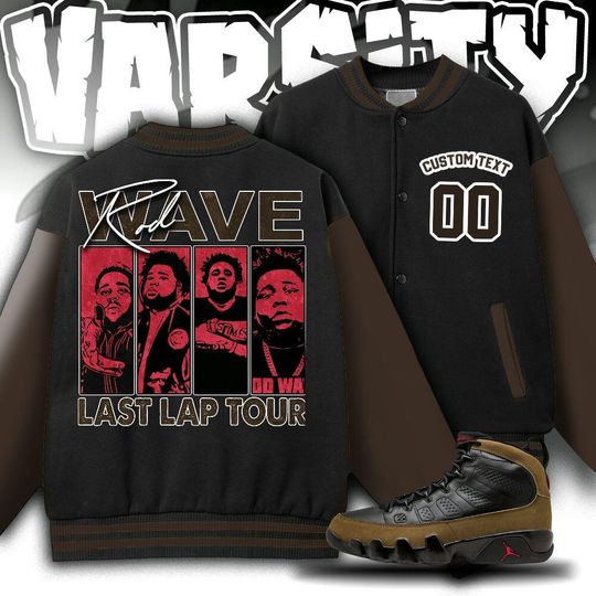 Custom AJ 9 Olive Unisex Varsity Jacket, Rod Wave Last Lap Tour Varsity Jacket, Rap Music Varsity Jacket