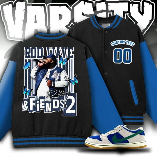 Custom Rod Wave Royal Unisex Varsity Jacket, Rd Wave And Friends Varsity Jacket, Rod Wave Tour Jacket
