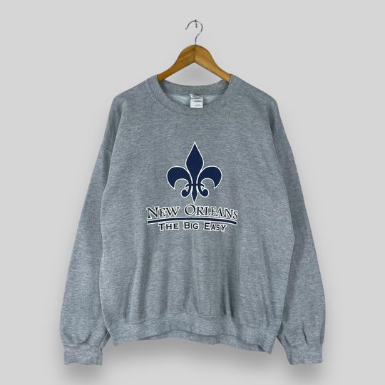 Vintage Y2K NEW ORLEANS SAINTS football Sweatshirt Large New Orleans Saints Football The Big Easy Spellout Printed Crewneck Gray Sweater Size L