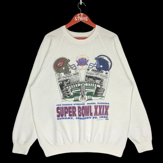 Vintage 90s football Super Bowl Crewneck Sweatshirt Big Logo Size L football Super Bowl Stadium Pullover Crewneck Sweater White Color football Gifts