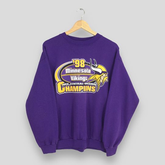 Vintage Minnesota Vikings football Sweatshirt Large Minnesota Vikings 98 Champions NFC Printed Crewneck Minnesota Vikings Football Sweater Size L