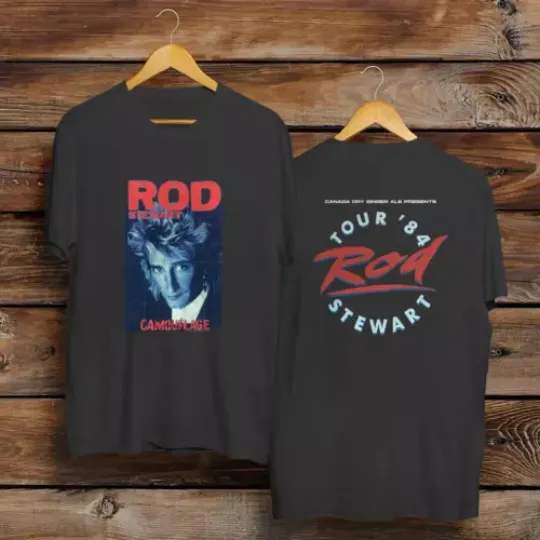 Vintage 1984 Rod Stewart Camouflage Concert Music T-Shirt, Music T-Shirt