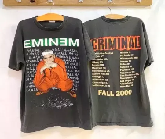 Vintage 90's Eminem Music T-Shirt, Criminal Tour 2000 Retro 2 Side Music T-Shirt