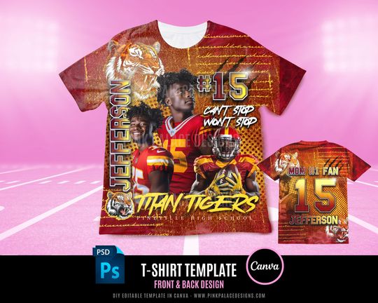3d All Over Football Game Day Design Template, Football T Shirt Design, Editable in canva or photoshop, RY2055