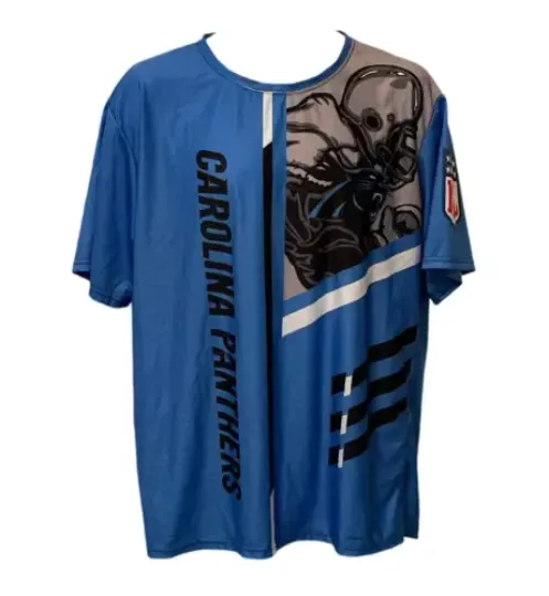 Carolina Panthers Mens T Shirt 3D Performance Size L Blue Taped Neck