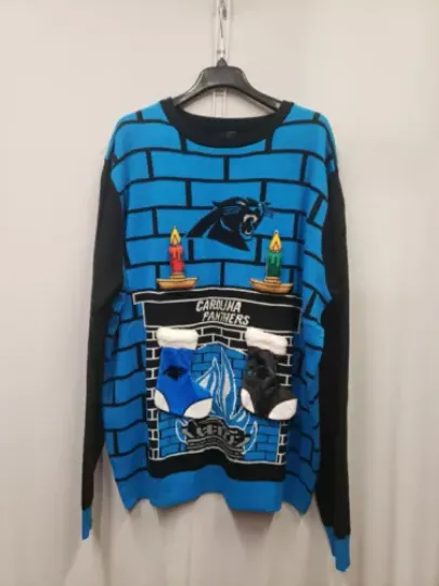 CAROLINA PANTHERS football TEAM APPAREL MENS 3D UGLY HOLIDAY SWEATER SZ 2XL