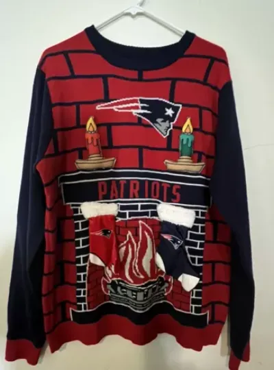 New England Patriots football Men's Ugly Christmas Sweater 3D Size Large