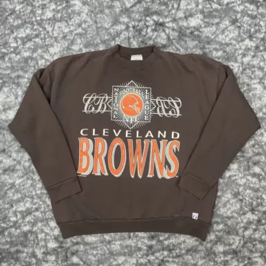 1992 Logo 7 Cleveland Browns Crewneck Mens Size L Vintage 3D Spell Out Pullover