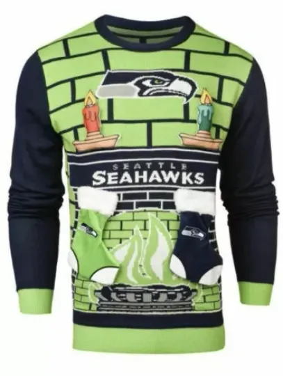 Seattle Seahawks football Men's Ugly Christmas 3D Sweater Size Small - NWT