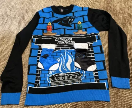 CAROLINA PANTHERS football TEAM APPAREL MENS 3D UGLY HOLIDAY SWEATER SMALL