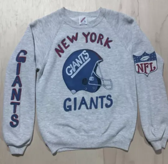 Vintage 80s New York Giants Youth Crewneck 3D HAUS Front And Back Rare