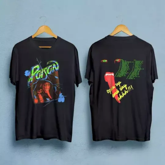 Vintage 80s POISON Open Up And Say Ahh! BANNED 1988 tour concert band Music T-Shirt
