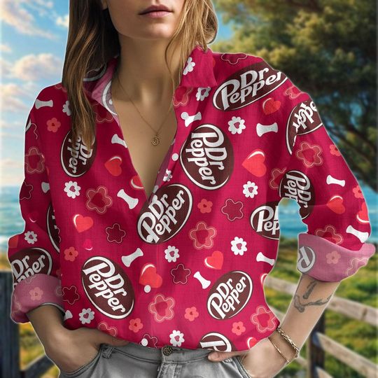 Dr Pepper Valentine Shirt, Dr Pepper Lover Button Shirt, Vintage Soda Can Long Sleeve Shirt, Dr Pepper Soda Gift, Valentine Gift For Her