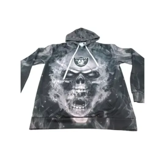 football Las Vegas Raiders Hoodie Youth 2XL Skull Black Gray 2 Sided 3D Graphic Rare