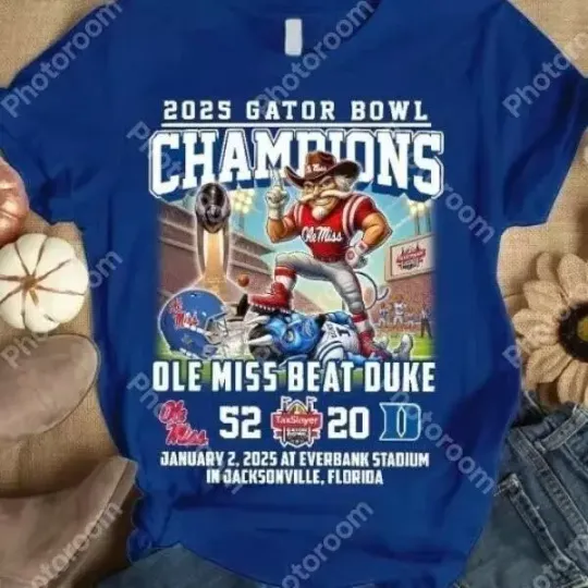 NEW NEW - Champions 2025 Ole Miss Rebels Beat Duke Gator Bowl Unisex