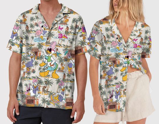 Daisy Hawaiian Shirt, Disney Hawaii Aloha Shirt, Tropical Disney Summer Button Up Shirt, Disneyland Beach Shirt