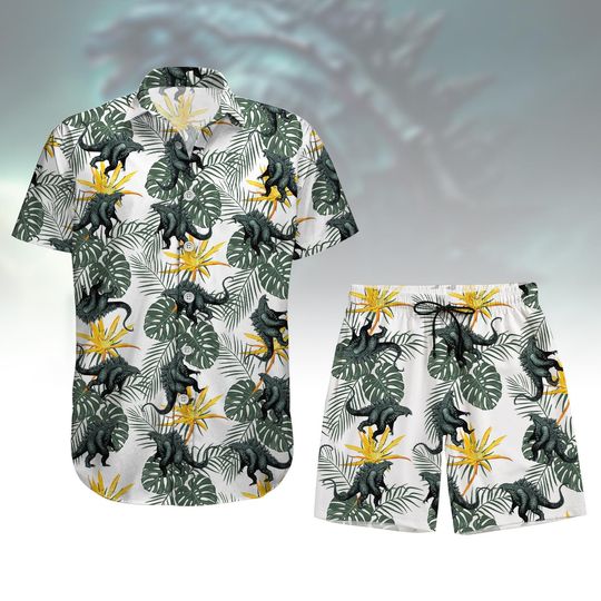 god zilla Tropical Button Shirt, Dinosaur Summer Short For Men, Monster Movie Hawaiian T-Shirt, King Kong Beach Pants, god zilla Fans Gifts