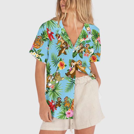 Magical Kingdom Chip and Dale Hawaiian Shirt, Disney Couple Button Up Shirt, Disney Characters Aloha Summer Gift
