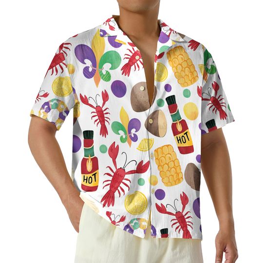 Mardi Gras Crawfish Hawaiian Shirt, Crawfish Button Up Shirt, Cute Mardi Gras Party Shirts, Louisiana Carnival Shirt