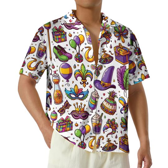 Cute Mardi Gras Hawaiian Shirt, Mardi Gras Carnival Shirt, Women Men Mardi Gras Button Up Shirt, New Orleans Shirt, Fat Tuesday Gift
