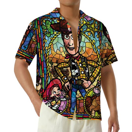 Stained Glass Disney Toy Story Hawaiian Shirt, Woody Buzz Lightyear Button Shirt, Magic Kingdom Hawaii, Disneyland Hawaiian