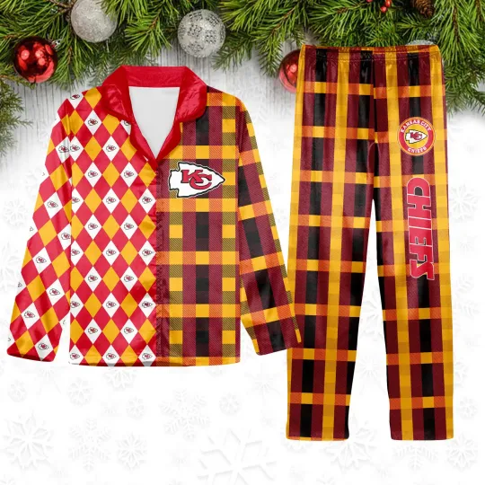 Baseball Team Plaid Pattern Limited Edition Satin Pajamas Set, Gift for Adults