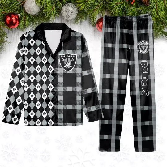 Baseball Team Plaid Pattern Limited Edition Satin Pajamas Set, Gift for Adults