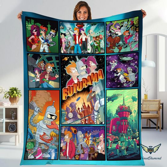 Futurama Fleece Blanket, Leela Bender Philip J. Fry Futurama Blanket For Bed Couch Sofa, Christmas Gifts