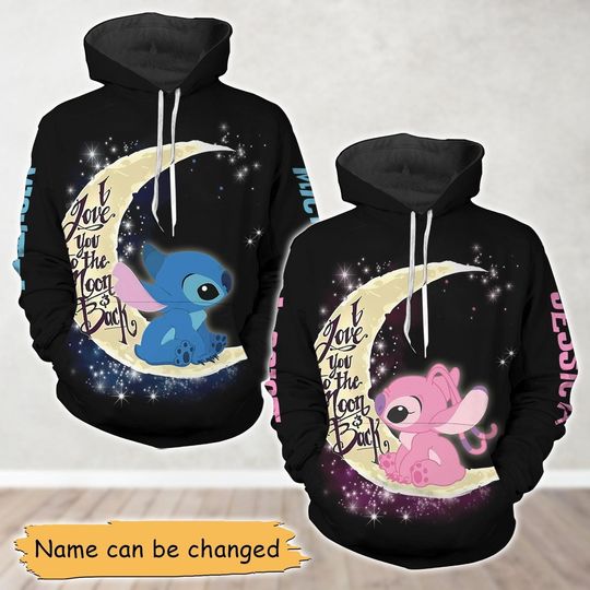 Couple Stitch And Angel Hoodie, Custom Stitch Couple Hoodie, I Love You To The Moon And Back Matching Shirt, Disney Valentines Day Gift