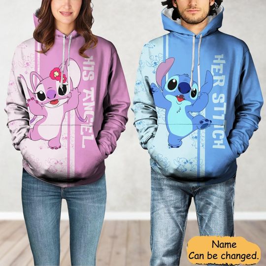 Custom Stitch And Angel Hoodie, Her Stitch His Angel Couple Hoodie, Disney Couple Matching Shirt, Valentine's Day Gifts, Cartoon Hoodie