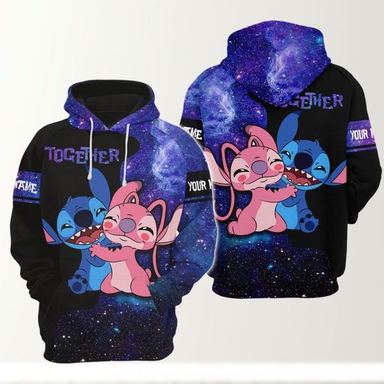 Custom Stitch And Angel Couple Hoodies, Disney Couple Together Forever Shirts, Matching Couple Outfit, Valentine's Day Gift For Him Her