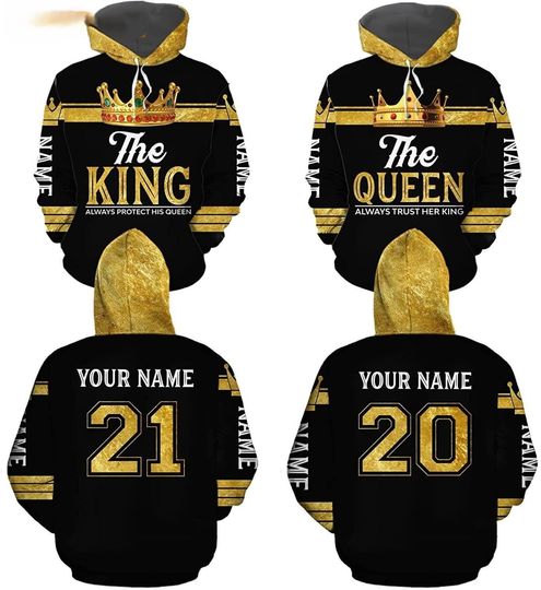 Personalized The King And The Queen 3D Hoodie, The King Queen Matching Hoodie, Valentine Couple Gift, Gift For Boyfriend, Girlfriend